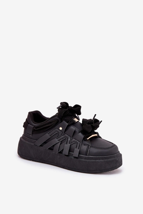 Eko Skórzane Sneakersy Na Platformie Czarne Penolle