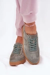 Zamszowe Niskie Sneakersy Damskie Zielone Paliana