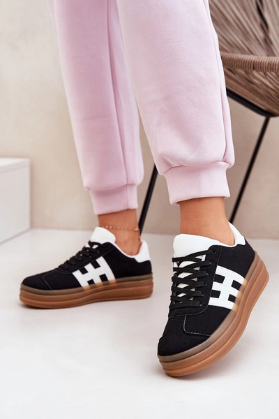 Sneakersy Damskie Na Platformie Czarne Syliyana