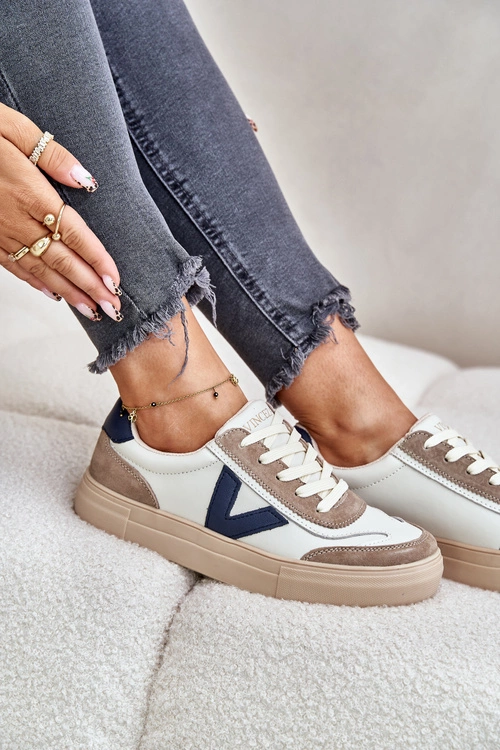 Skórzane Sneakersy Damskie Vinceza 7923 Beżowe