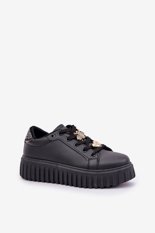 Sneakersy Damskie Z Przypinkami Czarne Grelesi