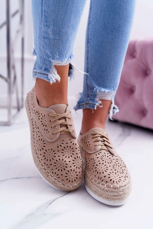 Espadryle Damskie Sznurowane Zamszowe Beżowe MyShoes