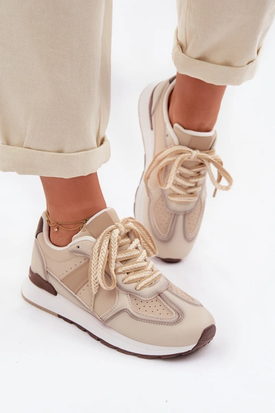 Sneakersy Damskie Z Eko Skóry Beżowe Kelira