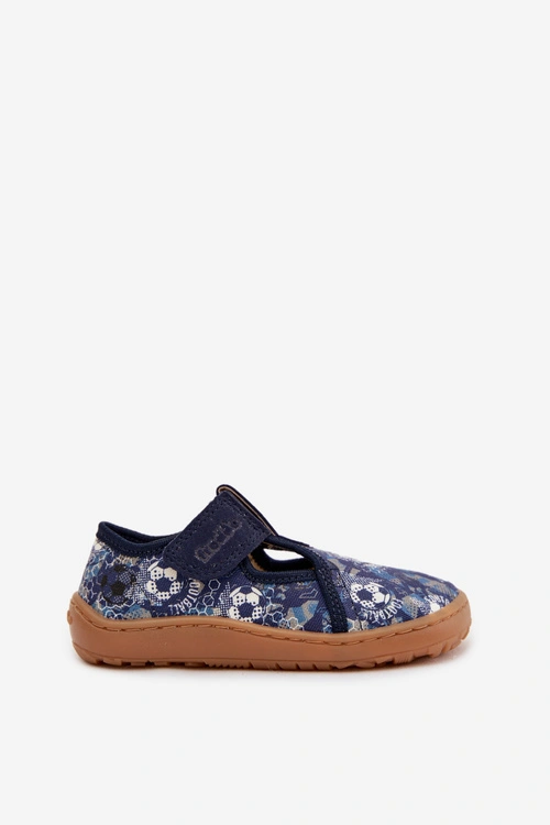 Kapcie Dziecięce Na Rzep Barefoot Piłki Froddo Cannvas G1700439-5 Niebieskie