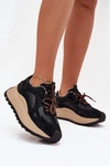 Skórzane Sneakersy Na Platformie Damskie Big Star SS274628 HI-POLY SYSTEM Czarne