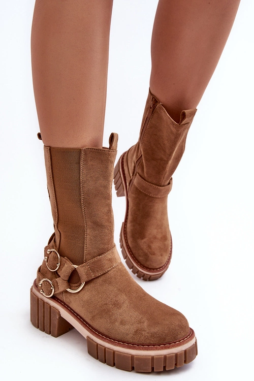 Damskie Zamszowe Ocieplane Botki Workery Camel Brinnon