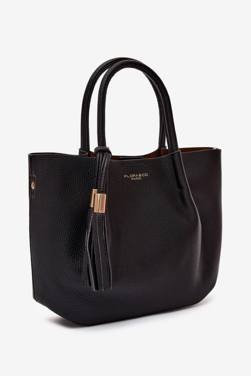 Flora&Co Torebka Shopper Skórzana Czarna Fleece