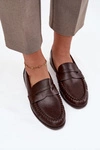 Półbuty Loafersy Damskie Z Eko Skóry Brązowe Lilith