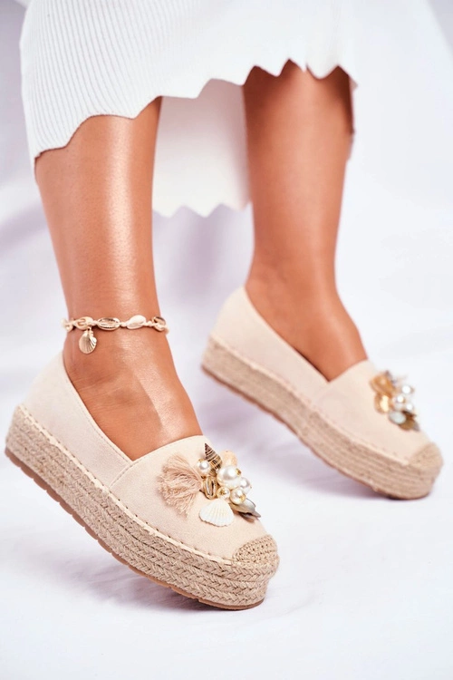 Espadryle Damskie Na Platformie Lniane Beżowe Denver