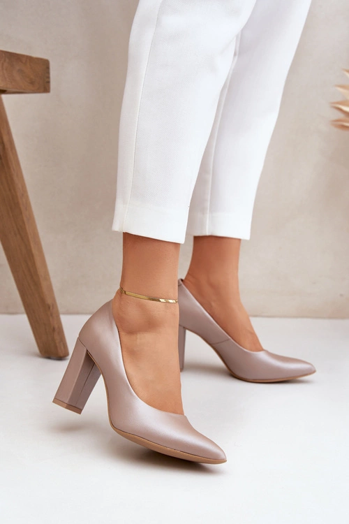 Satynowe Czółenka Lewski Shoes 2453 Beżowe