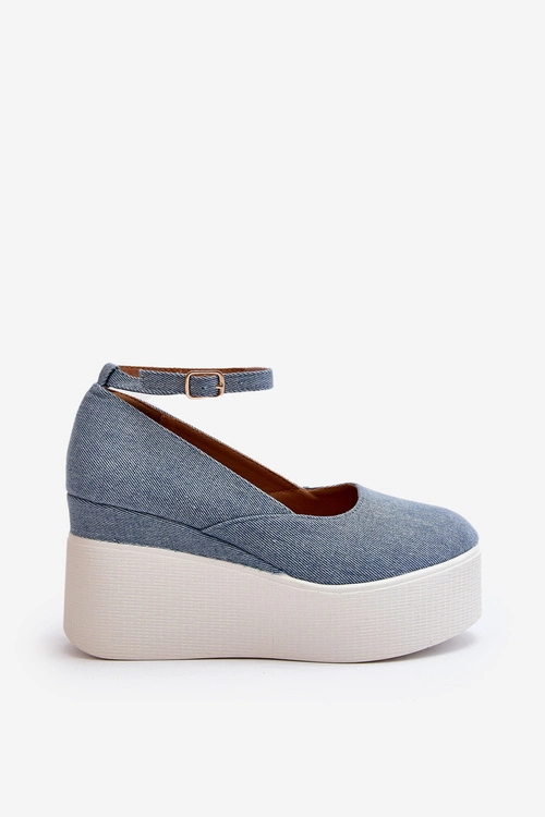 Damskie Jeansowe Espadryle Na Koturnie Niebieskie Malla