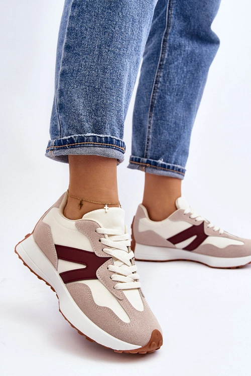 Buty Sportowe Damskie Beżowo-Bordowe Chloette
