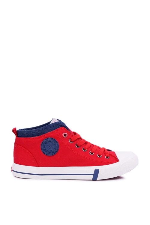 Trampki Męskie Cross Jeans Wysokie Materiałowe Czerwone DD1R4059