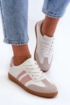 Damskie Niskie Eko Skórzane Sneakersy Biało-Różowe Relialia