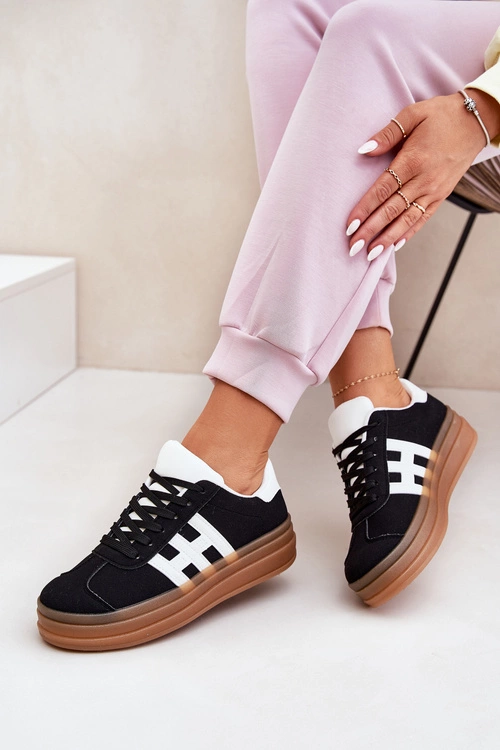 Sneakersy Damskie Na Platformie Czarne Syliyana