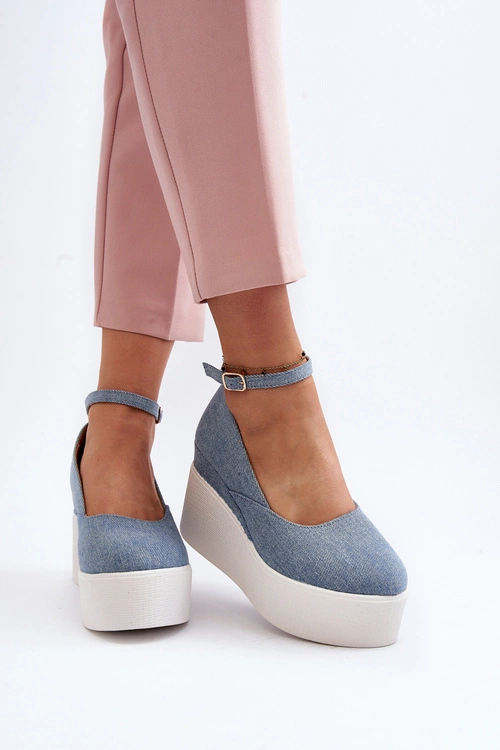 Damskie Jeansowe Espadryle Na Koturnie Niebieskie Malla