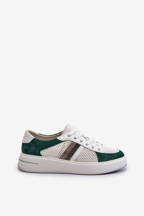 Sneakersy Skórzane Damskie D&A LR110 Zielono-Białe
