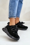 Zamszowe Sneakersy Damskie Na Platformie Z Grubym Sznurowaniem Artiker 54C1464 Czarne
