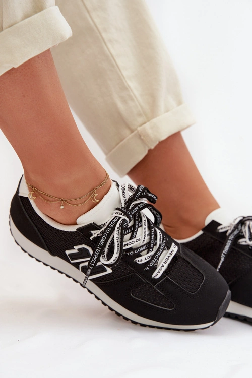 Sneakersy Damskie Z Ozdobnym Sznurowaniem Czarne Henira