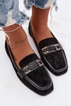 Mokasyny Loafersy Damskie Z Ozdobnym Elementem Czarne Evelora