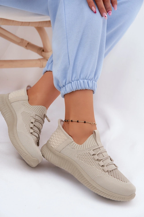 Materiałowe Wsuwane Buty Sportowe Damskie Beżowe Olive