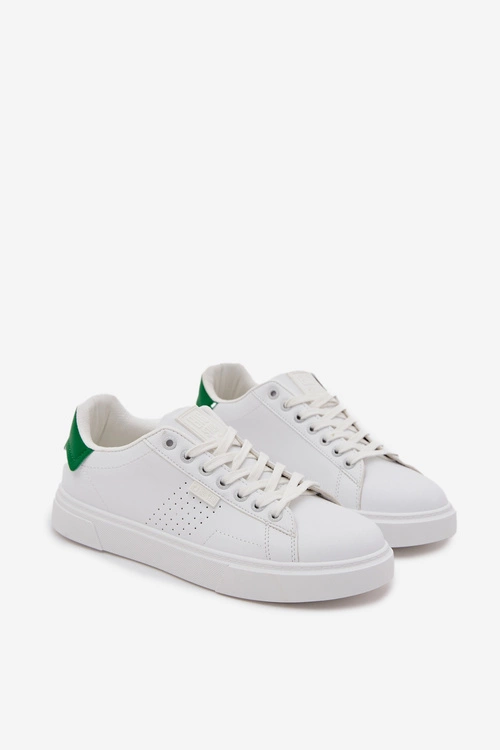 Trampki Sneakersy Męskie Z Eko Skóry Big Star OO174116 Biało-Zielone