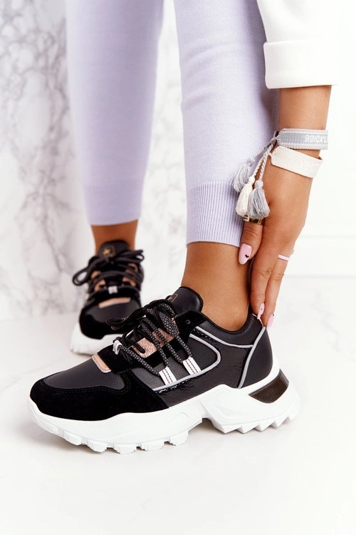 Damskie Sneakersy Na Masywnej Podeszwie Czarne Power