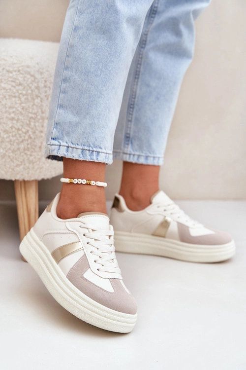 Eko Skórzane Sneakersy Damskie Na Platformie Beżowe Goriette