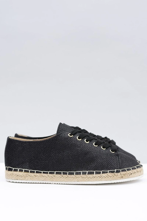Lu Boo | Czarne Brokatowe Lniane Espadryle Fairy