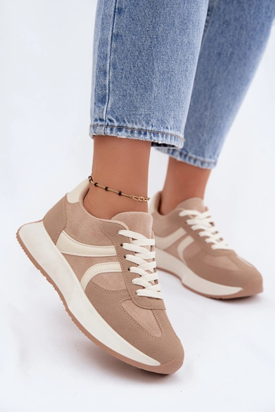 Sneakersy Damskie Na Platformie Beżowe Laurelia