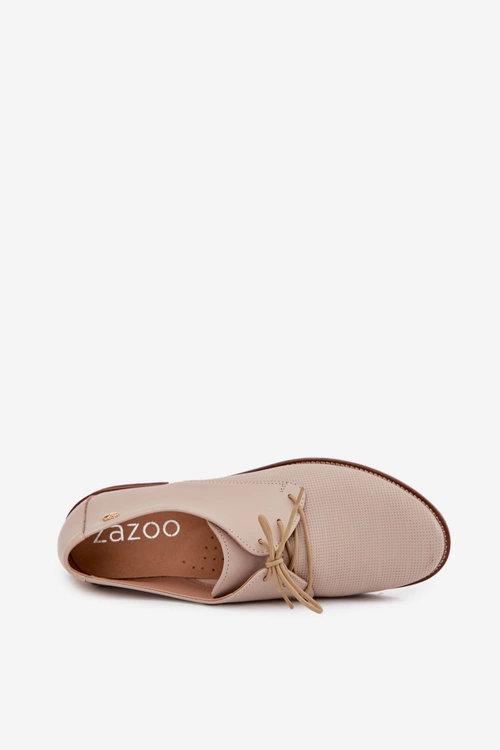 Skórzane Półbuty Damskie Eleganckie Sznurowane Zazoo 4238 Beżowe