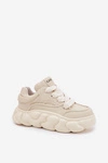 Skórzane Sneakersy Damskie Na Masywnej Platformie GOE RR2N4043 Beżowe