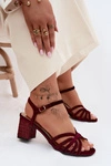 Aksamitne Sandały Damskie Na Słupku D&A SR61-0102 Bordowe