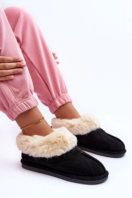 Papcie Damskie Z Futerkiem Czarne Lanoze