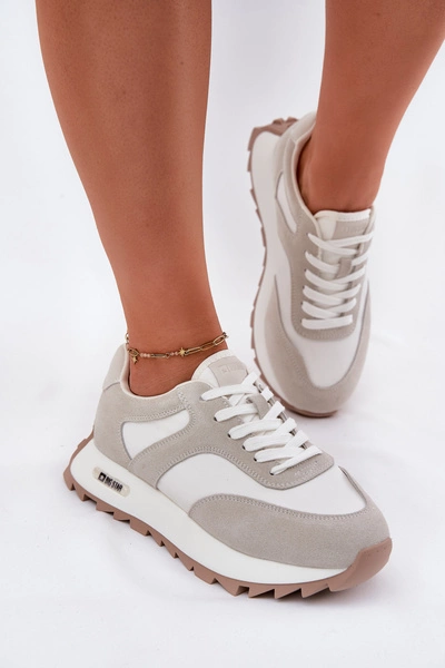 Zamszowe Sneakersy Na Platformie Damskie Big Star RR274896 HI-POLY SYSTEM Biało-Szare