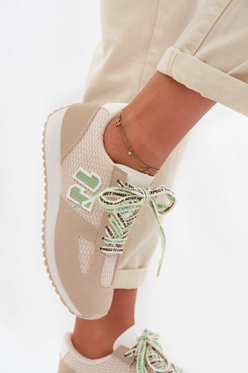 Sneakersy Damskie Z Ozdobnym Sznurowaniem Beżowe Henira