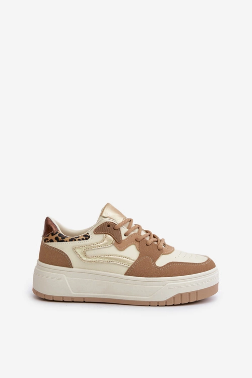 Damskie Sneakersy Z Eko Skóry Na Platformie Panterka Beżowe Henizore