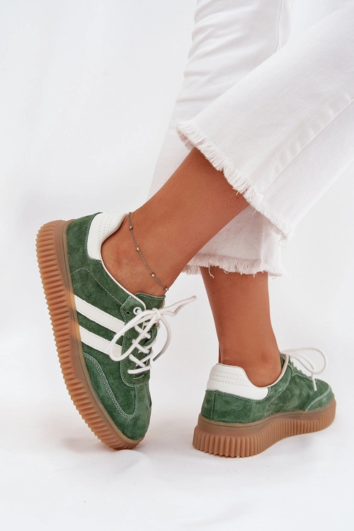 Zamszowe Sneakersy Damskie Na Platformie Zielone Marisae