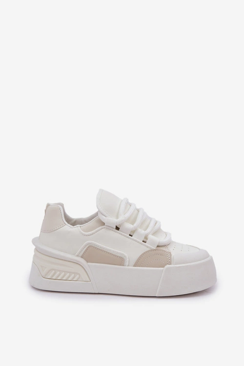 Sneakersy Damskie Z Grubymi Sznurówkami Na Platformie Białe Laloma