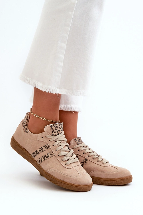 Zazoo N1068 Zamszowe Niskie Sneakersy Damskie Beżowe