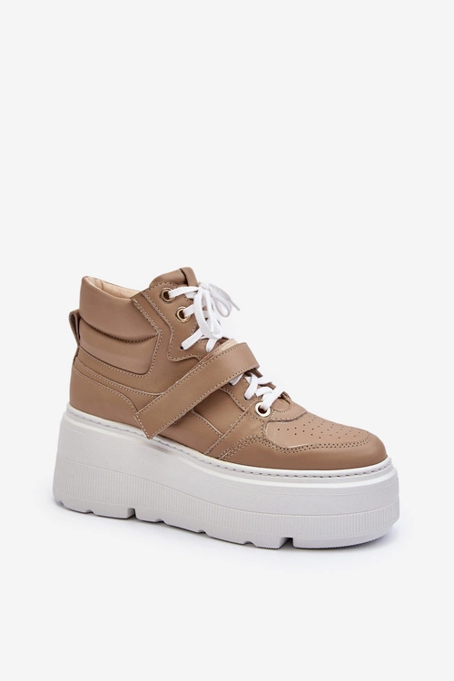 Zazoo 3450 Skórzane Sneakersy Damskie Beżowe