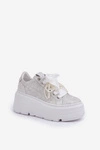 Skórzane Sneakersy Na Platformie CheBello 4658 Srebrne