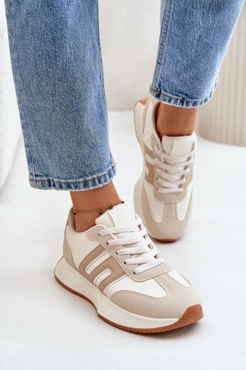 Sneakersy Buty Sportowe Na Platformie Damskie Beżowe Thari