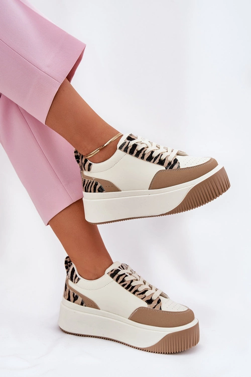 Sneakersy Damskie Na Masywnej Platformie Zebra Beżowe Tamorniel