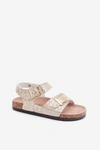 Sandałki Dla Dziewczynki Z Klamrami Z Napisami Złote Praline 