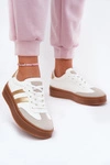 Sneakersy Damskie Na Platformie Z Eko Skóry Biało-Złote Elaraven