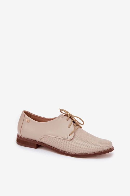 Skórzane Półbuty Damskie Eleganckie Sznurowane Zazoo 4238 Beżowe