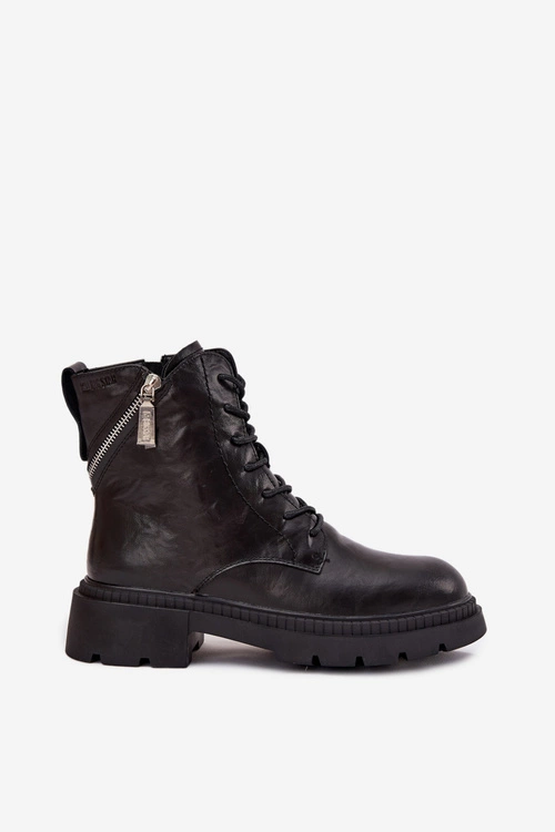 Skórzane Botki Workery Damskie Ocieplane Big Star SS274452 Czarne