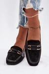 Mokasyny Loafersy Damskie Z Ozdobnym Elementem Czarne Evelora