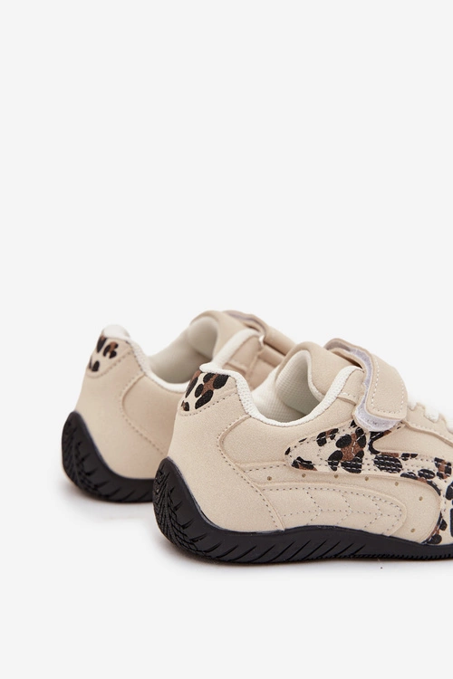 Buty Sportowe Dziecięce Z Rzepem Beżowe Z Panterką Perrin